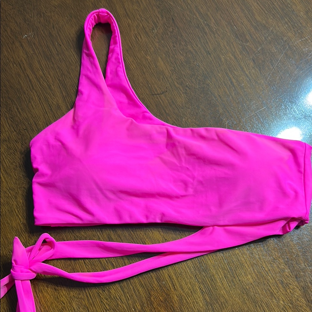 Padded Hot Pink One-Shoulder Bikini Top with tie- NWOT